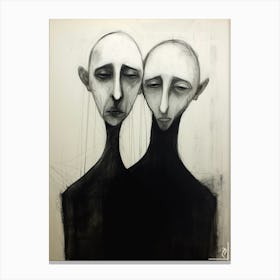 Sketches Of Two Faces Charcoal Portrait 2 Canvas Print