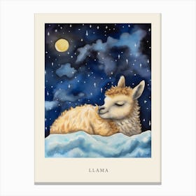 Baby Llama 1 Sleeping In The Clouds Nursery Poster Canvas Print