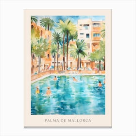 Swimming In Palma De Mallorca Spain 2 Watercolour Poster Canvas Print