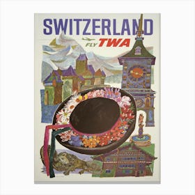 Fly Twa Switzerland Poster David Klein 1960s Canvas Print