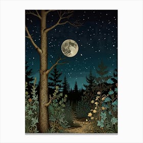 Moonlight In The Forest Style William Morris Art Print 10 Canvas Print