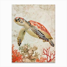 Red Textured Coral Sea Turtle Canvas Print