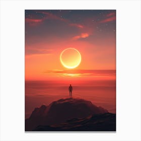Man Standing On Top Of Mountain Canvas Print