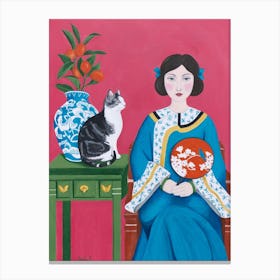 Chinese Woman And Cat Canvas Print