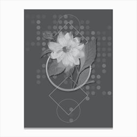 Vintage Double Dahlias Botanical with Line Motif and Dot Pattern in Ghost Gray n.0236 Canvas Print