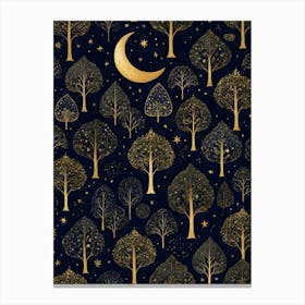 Seamless Pattern With Trees And Moon Canvas Print