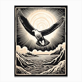 B&W Bird Linocut Albatross 1 Canvas Print