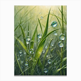 Water Droplets In Grass Canvas Print