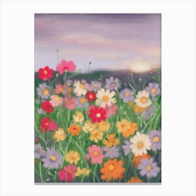 Wildflowers at Sunset. Gouache Hand Painting landscape Canvas Print