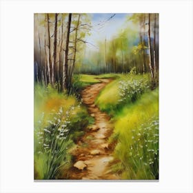 Path In The Woods.Canada's forests. Dirt path. Spring flowers. Forest trees. Artwork. Oil on canvas.13 Canvas Print