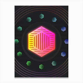 Neon Geometric Glyph in Pink and Yellow Circle Array on Black n.0058 Canvas Print
