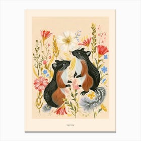 Folksy Floral Animal Drawing Skunk Poster Canvas Print