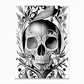 Skull With Bird Motifs Black And White 1 Line Drawing Canvas Print