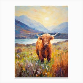 Brushstroke Impressionism Style Painting Of A Highland Cow In The Scottish Valley 3 Canvas Print