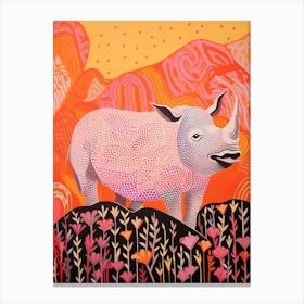 Abstract Rhino In The Nature Linocut Inspired 3 Canvas Print