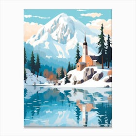 Retro Winter Illustration Lake Bled Slovenia 2 Canvas Print
