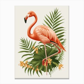 American Flamingo And Heliconia Minimalist Illustration 2 Canvas Print