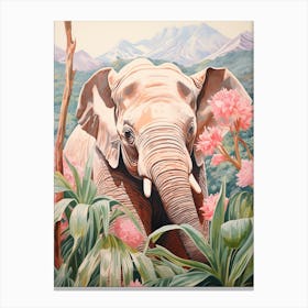 Elephant With Tropical Flowers Canvas Print