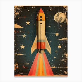 Space Odyssey: Retro Poster featuring Asteroids, Rockets, and Astronauts: Retro Space Rocket 1 Canvas Print