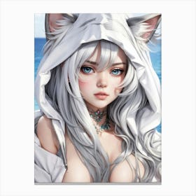 In a summer fantasy, a sexy hentai girl with blonde hair and cat ears captivates — cosplay allure and anime charm converge in this manga dreamscape. Canvas Print