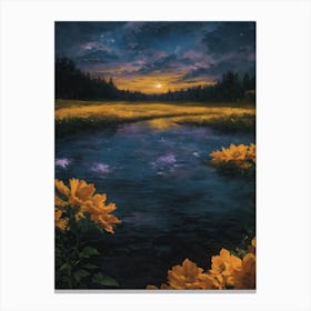 Yellow Flowers On A River Canvas Print