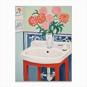 Bathroom Vanity Painting With A Carnation Bouquet 4 Canvas Print