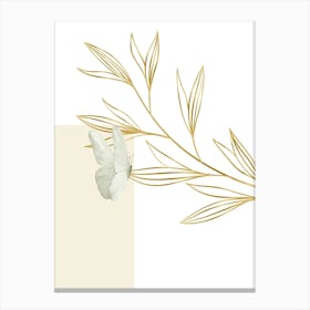 Beige Leafs Butterflies Art print Canvas Print