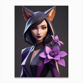 Low Poly Floral Fox Girl, Purple (25) Canvas Print