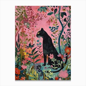 Floral Animal Painting Panther Canvas Print