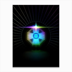 Neon Geometric Glyph in Candy Blue and Pink with Rainbow Sparkle on Black n.0311 Canvas Print