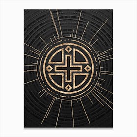 Geometric Glyph in Gold with Radial Array Lines on Dark Gray n.0001 Canvas Print