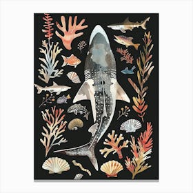White Tip Reef Shark Seascape Black Background Illustration 2 Canvas Print