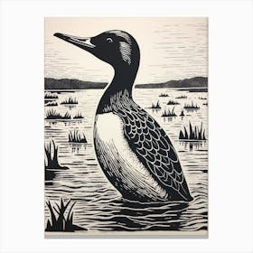 B&W Bird Linocut Canvasback 4 Canvas Print