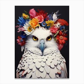 Bird With A Flower Crown Snowy Owl 1 Canvas Print