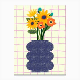 Yellow Flowers On A Blue Vase Art Print Canvas Print