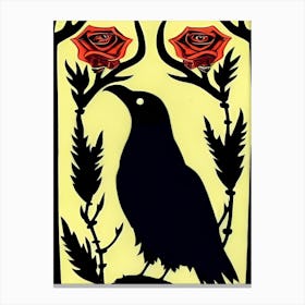 Raven Crow Roses Bird Flowers Ornate Canvas Print