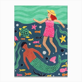 Swimming Sea Mermaid Woman Canvas Print