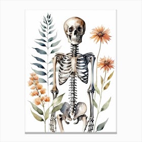 Floral Skeleton Watercolor Painting (28) Canvas Print