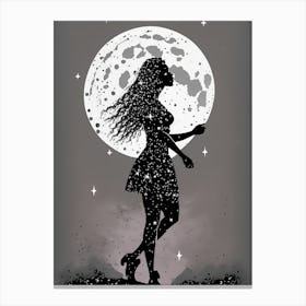 Silhouette of Grace: Walking Under the Moon's Glow Canvas Print