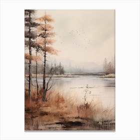 Lake In The Woods In Autumn, Painting 59 Canvas Print