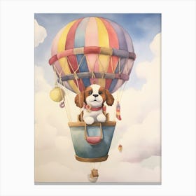 Baby Dog 4 In A Hot Air Balloon Canvas Print