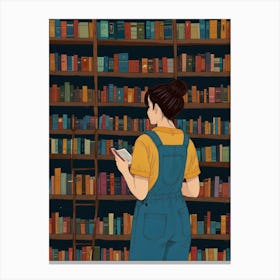 Girl Reading Books In A Library Canvas Print