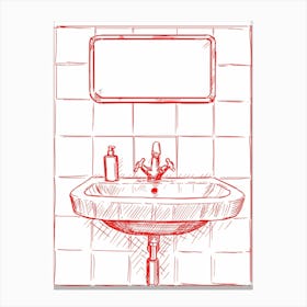 Bathroom Sink Illustration Red 1 Canvas Print