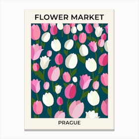Flower Market Prague Tulips Navy Blue And Pink Canvas Print