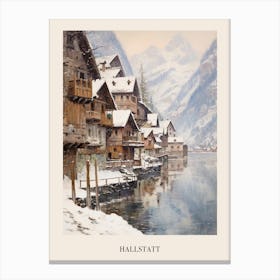 Vintage Winter Painting Poster Hallstatt Austria 2 Canvas Print