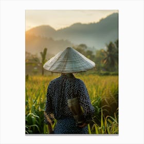 Asian Woman In A Rice Field Canvas Print