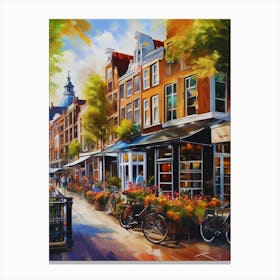 The city of Amsterdam, Netherlands, streets, cafes, passing by, the beauty of summer, oil colors.21 Canvas Print