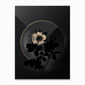 Shadowy Vintage Twin White Rose Botanical on Black with Gold Canvas Print