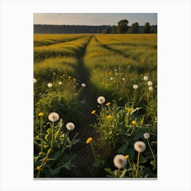Dandelion Field At Sunset Canvas Print