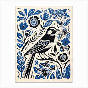 Vintage Bird Linocut Blue Jay 2 Canvas Print